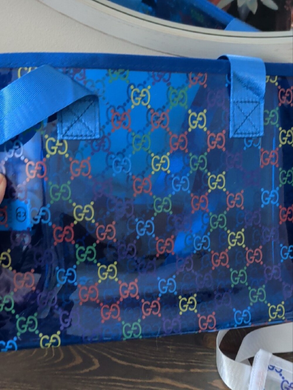 BRAND NEW Clear Multicolor and Blue Tote Bags with White and Blue Straps Bundle - Picture 3 of 3